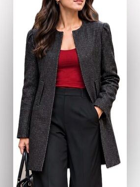 Zara Straight Textured Crew Neck Jacket. Women's Size Medium.